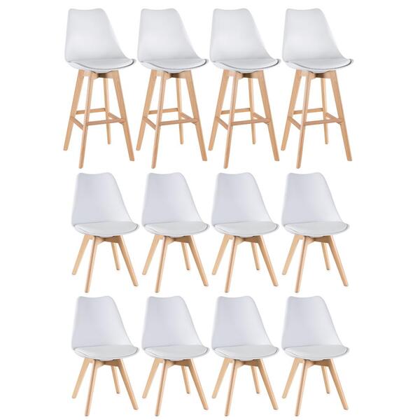 Kit - 4 X Banquetas + 8 X Cadeiras Estofadas Leda - Branco