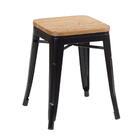 Kit - 4 X Banquetas Baixas Iron Tolix Com Assento De Madeira