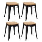 Kit - 4 X Banquetas Baixas Iron Tolix Com Assento De Madeira