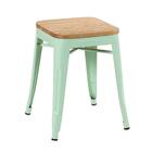 Kit - 4 X Banquetas Baixas Iron Tolix Com Assento De Madeira