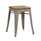 Kit - 4 X Banquetas Baixas Iron Tolix Com Assento De Madeira