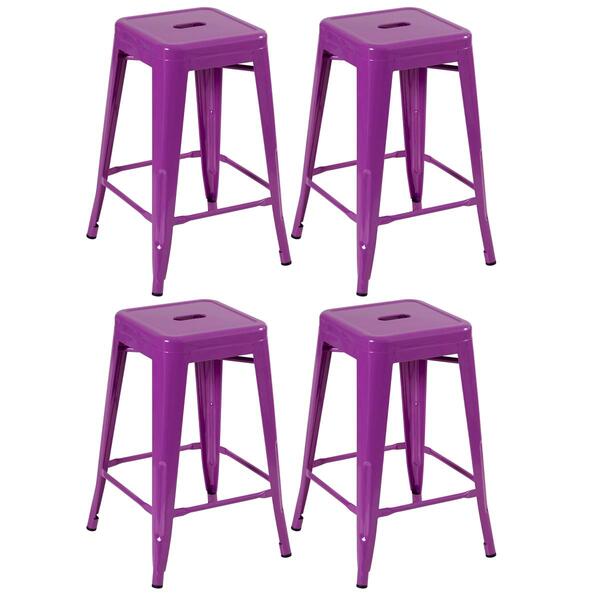 Kit - 4 X Banquetas Médias Iron Tolix - 61 Cm - Roxo