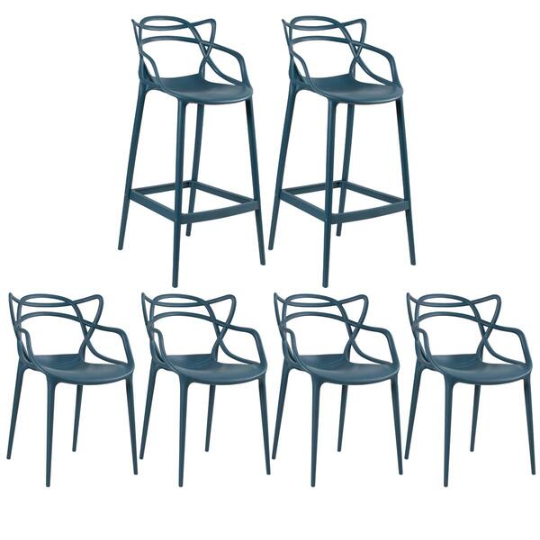 Kit - 4 X Cadeiras + 2 X Banquetas Altas Masters Allegra - Az