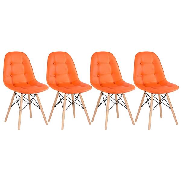 Kit - 4 X Cadeiras Eames Botonê - Madeira Clara - Laranja