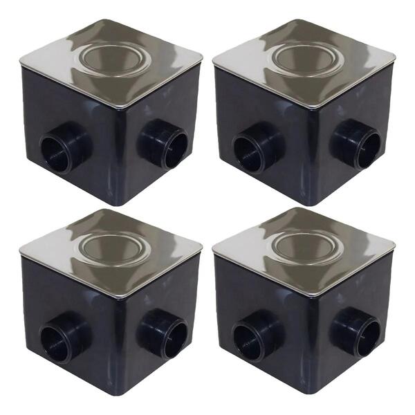 Kit 4 X Caixa De Passagem Quadrada Com Regulagem Tampa Inox
