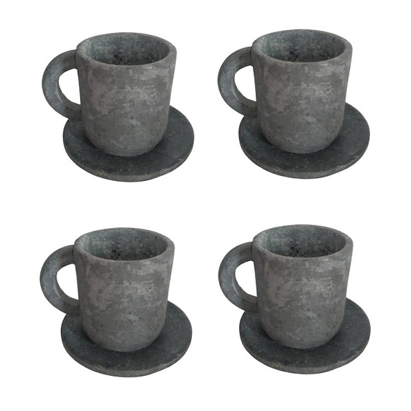 Kit 4 Xícara De Café Com Pires Em Pedra Sabão Servir 50ml
