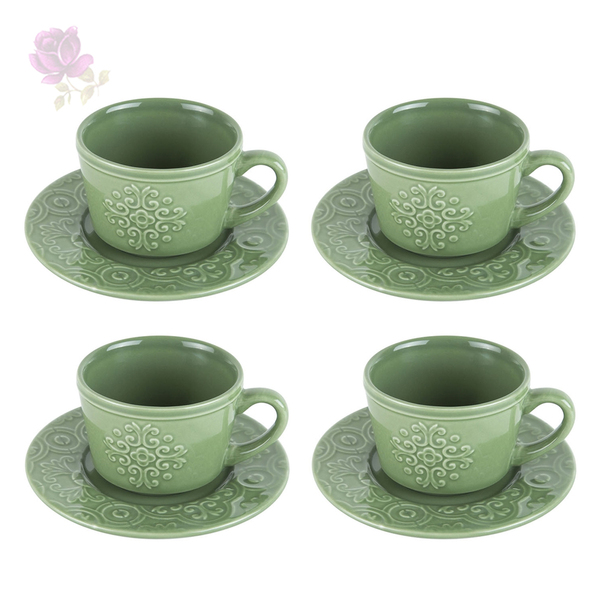 Kit 4 Xícaras De Café 80ml C/ Pires Wolff Porcelana Tiles