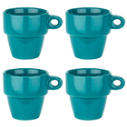 Kit 4 Xícaras Para Café Cerâmica Empilháveis Verde 90ml