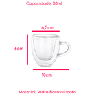 Kit 4 Xícaras Vidro Borossilicato Parede Dupla Coração 80ml