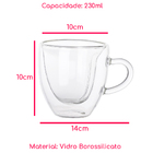 Kit 4 Xícaras Vidro Borossilicato Parede Dupla Coração Chá