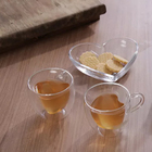 Kit 4 Xícaras Vidro Borossilicato Parede Dupla Coração Chá