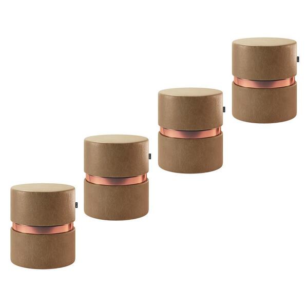 Kit 4 puffs Decorativo Redondo Porto Em Couríssimo - Salaone