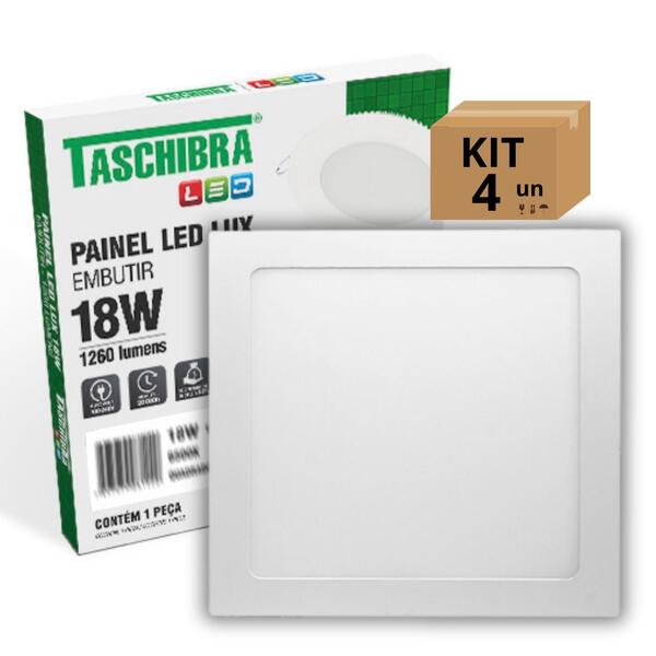 Kit 4un Painel Led Taschibra Embutir Quadrado 18w 6500k