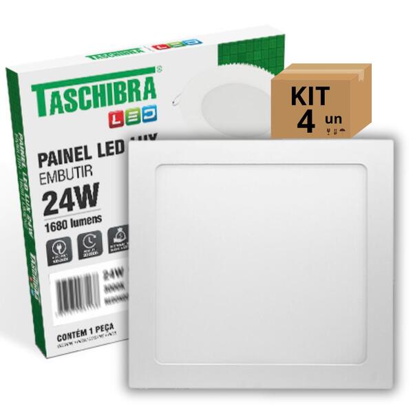 Kit 4un Painel Led Taschibra Embutir Quadrado 24w 3000k