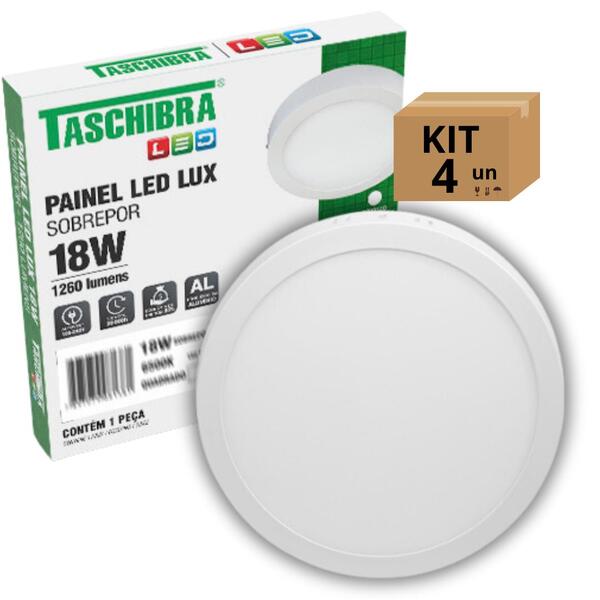Kit 4un Painel Led Taschibra Sobrepor Redondo 18w 3000k
