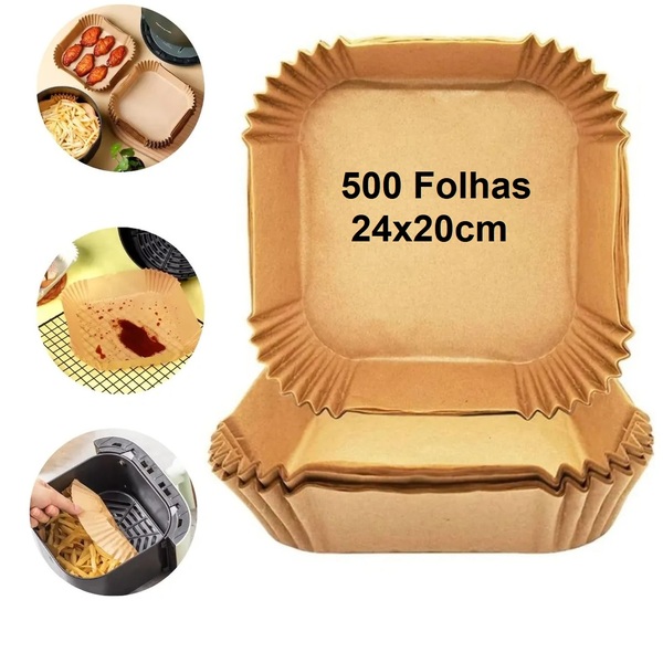 Kit 500 Formas Papel P/ Airfryer Forro Antiaderente Quadrada