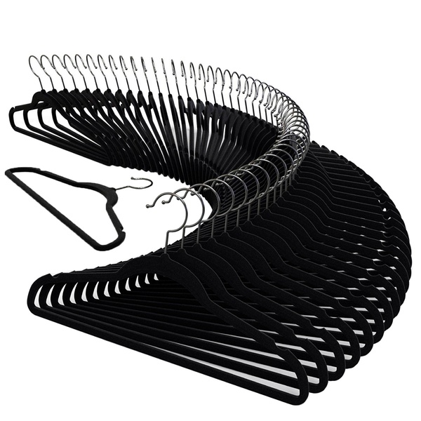 Kit 50 Cabide Veludo Adulto Não Desliza Ultra Fino Preto