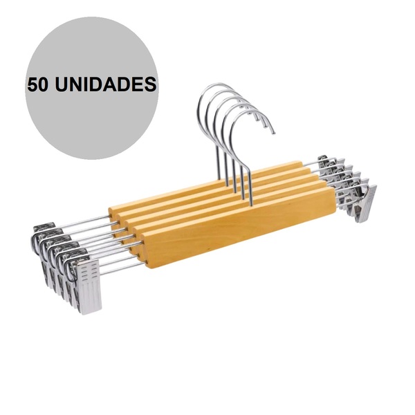 Kit 50 Cabides Madeira Presilha Envernizado Adulto Premium Ca