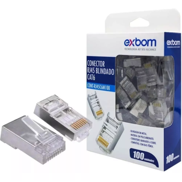 Kit 50 Conector Blindado Rj45 Cristal 8p8c Cat6