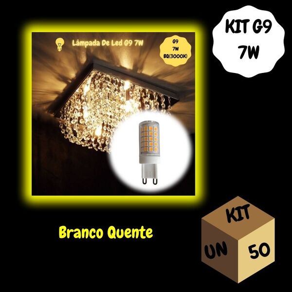Kit 50 Lâmpadas De Led G9 7w Branco Quente(3000k) P/lustres E