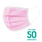Kit 50 Máscaras Descartáveis Adulto Tripla Camada Cor Rosa