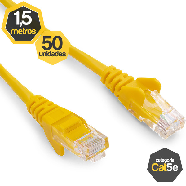 Kit 50 Patch Cord Cat5e Amarelo 1,50 Metros