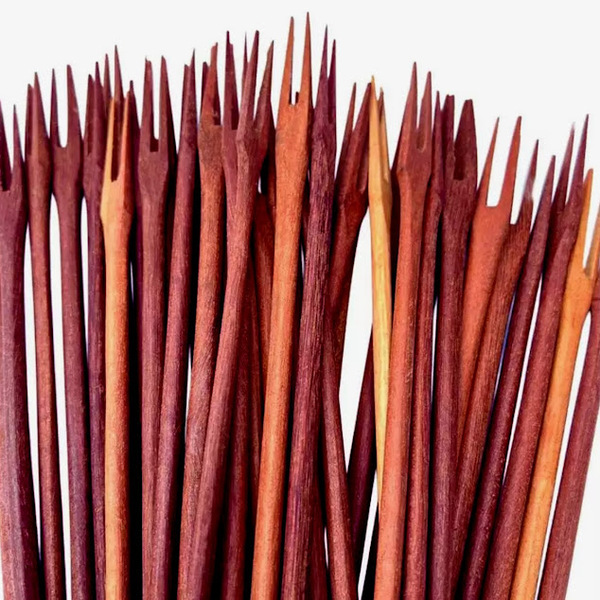 Kit 50 Peças Garfo Petisco Grande De Pau Madeira 22 Cm