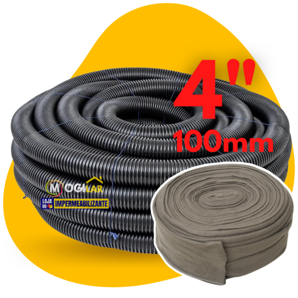 Kit 50m Tubo Dreno Corrugado Perfurado + Camisa Bidim Geotext