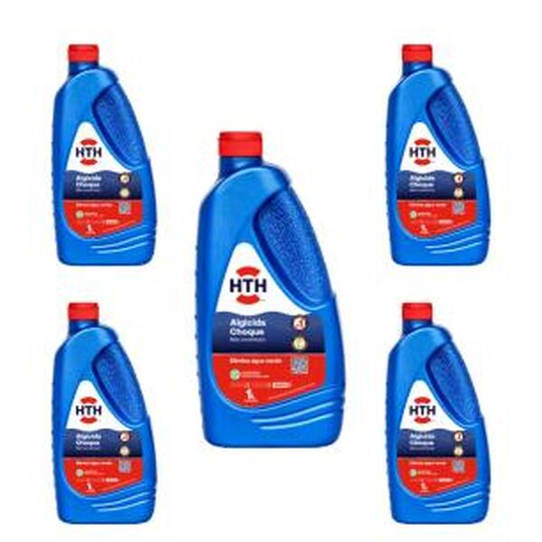 Kit 5 Algicida Choque Hth Solução Água Verde 1 Litro Piscina