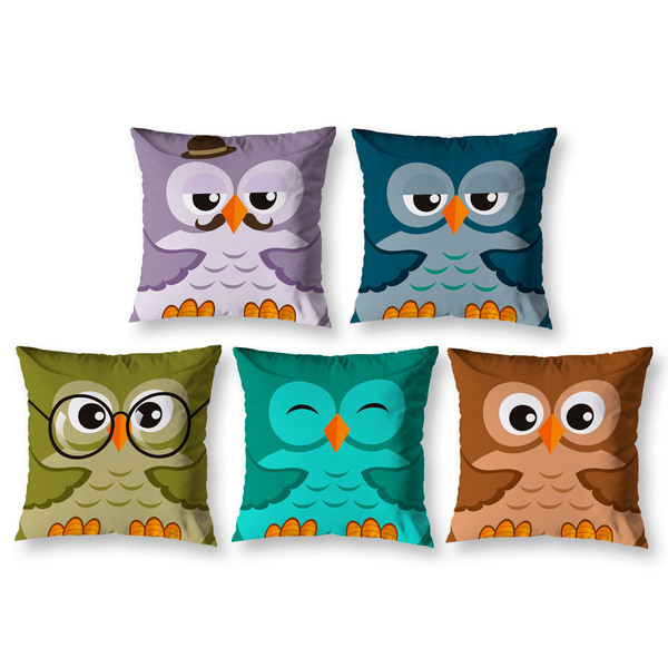 Kit 5 Almofada 40cm X 40cm Corujas Estampada Com Zíper