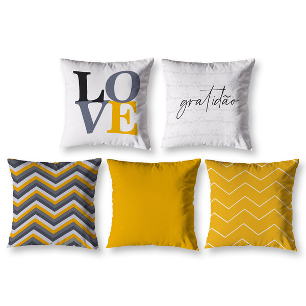 Kit 5 Almofada 40cm X 40cm Gratidão Amor Estampada Com Zíper