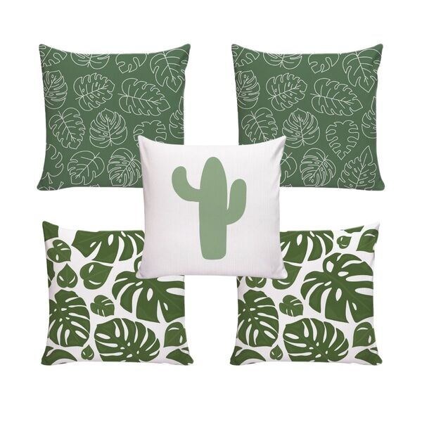 Kit 5 Almofadas Decorativas Para Sofá Cheias 40x40 Cacto Verde