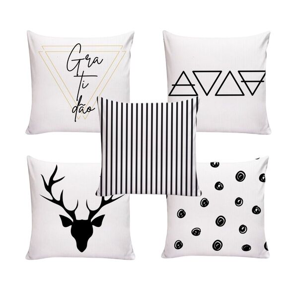 Kit 5 Almofadas Decorativas Para Sofá Cheias 40x40 Gratidão B