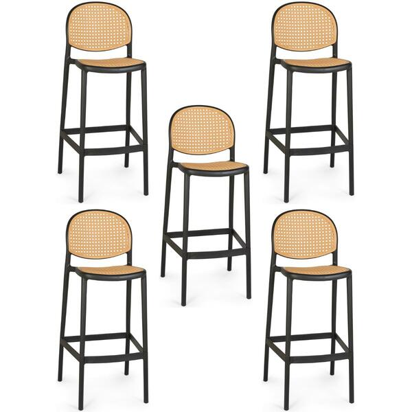 Kit 5 Banqueta Alta Com Encosto Roma Em Polipropileno Cozinha