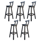 Kit 5 Banqueta Alta De Madeira Com Encosto Girafa Preto