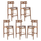 Kit 5 Banquetas Alta Estofada França 46 X 106 Cm Madeira Maci