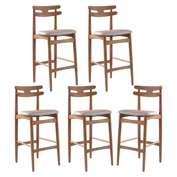 Kit 5 Banquetas Alta Estofada França 46 X 106 Cm Madeira Maci