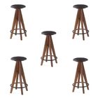 Kit 5 Banquetas Alta Madeira Maciça Ozil Facto Preto/imbuia G