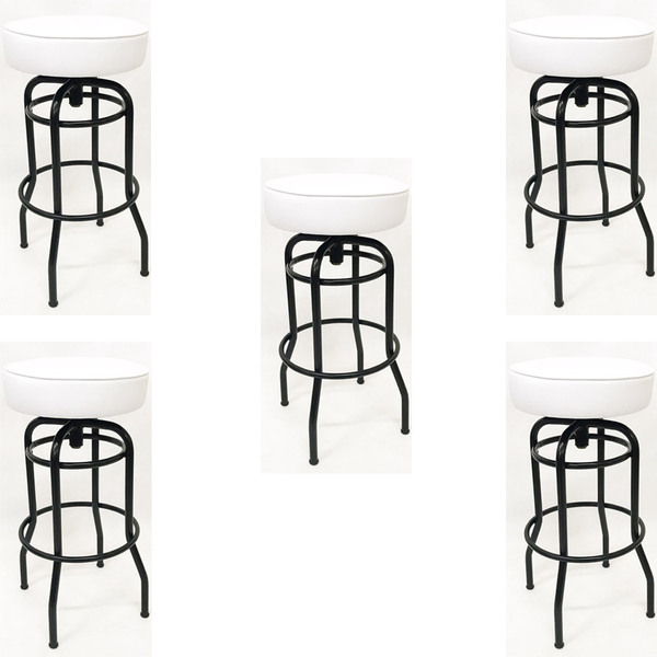 Kit 5 Banquetas Bar Alta Giratória Preta Assento Branco - Pol