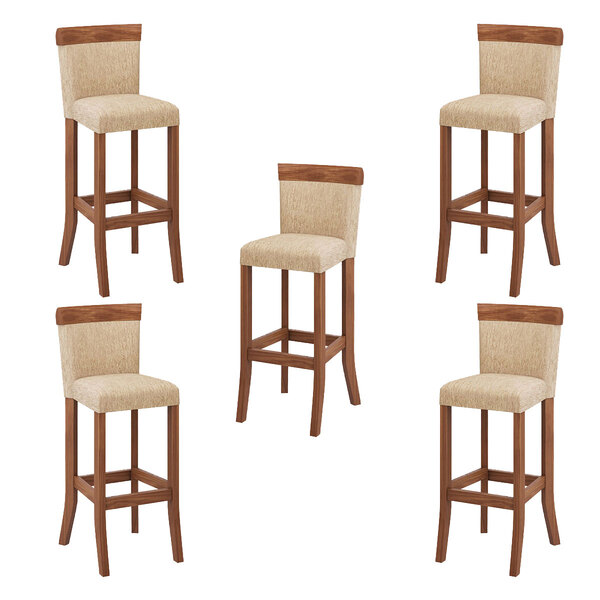 Kit 5 Banquetas Bar Estofada Alta 36x100 Cm Diamantina Madeir