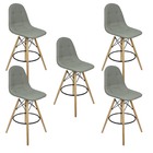 Kit 5 Banquetas Botonê Eiffel Assento Couro Base Fixa Madeira