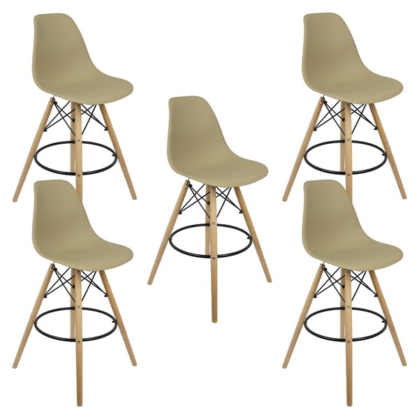 Kit 5 Banquetas Charles Eames Eiffel Wood Design Base Fixa Ma