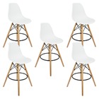 Kit 5 Banquetas Charles Eames Eiffel Wood Design Base Fixa Ma