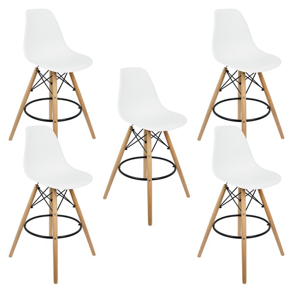 Kit 5 Banquetas Charles Eames Eiffel Wood Design Base Fixa Ma