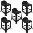 Kit 5 Banquetas De Plástico Banquinho Com Encosto Preto Empil