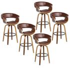 Kit 5 Banquetas Giratória Alta Com Encosto Base Madeira Ravi
