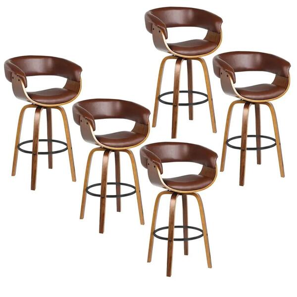 Kit 5 Banquetas Giratória Alta Com Encosto Base Madeira Ravi