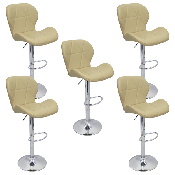 Kit 5 Banquetas Slim Estofada Giratória C/ Regulagem - Bege -