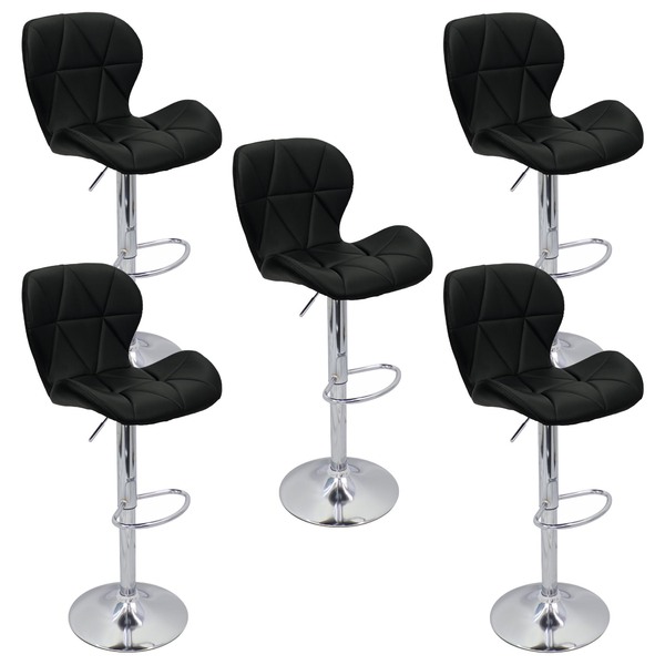 Kit 5 Banquetas Slim Estofada Giratória C/ Regulagem - Preto