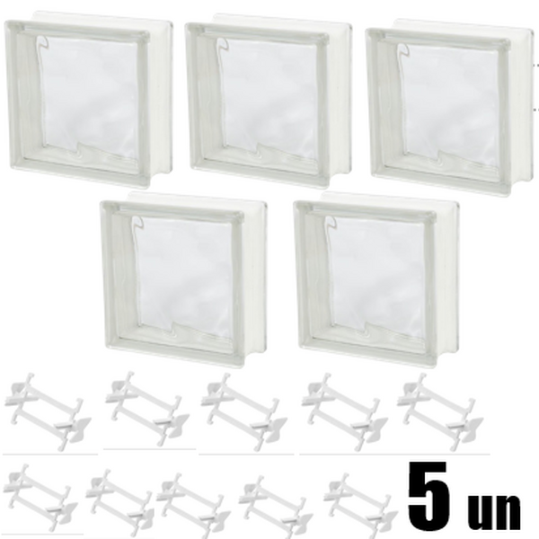 Kit 5 Blocos De Vidro Ondulado + 10 Peças Espaçadores 10mm